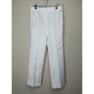 Talbots White Cotton Blend Stretch Pants Button Front Pocket Design Size 4 EUC